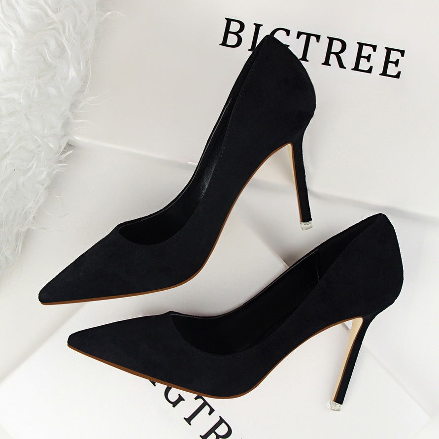 Shallow pointed suede high heels - Drazelle Store