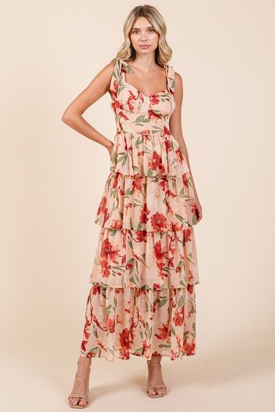 Mittoshop Layered Floral Sweetheart Neck Maxi Dress - Drazelle Store