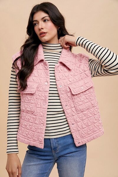 Annie Wear Texture Quilted Snap Down Vest Coat - Drazelle Store