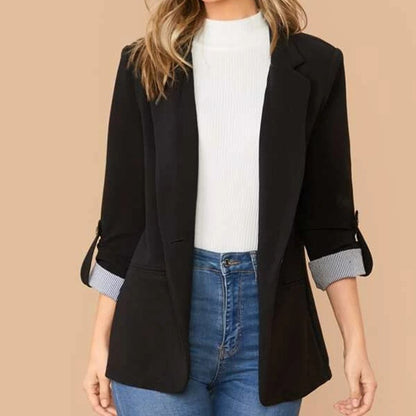 Lapel Collar Roll-Tab Sleeve Blazer - Drazelle Store