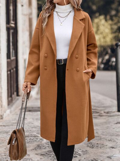 Dropped Shoulder Tie Waist Coat - Drazelle Store