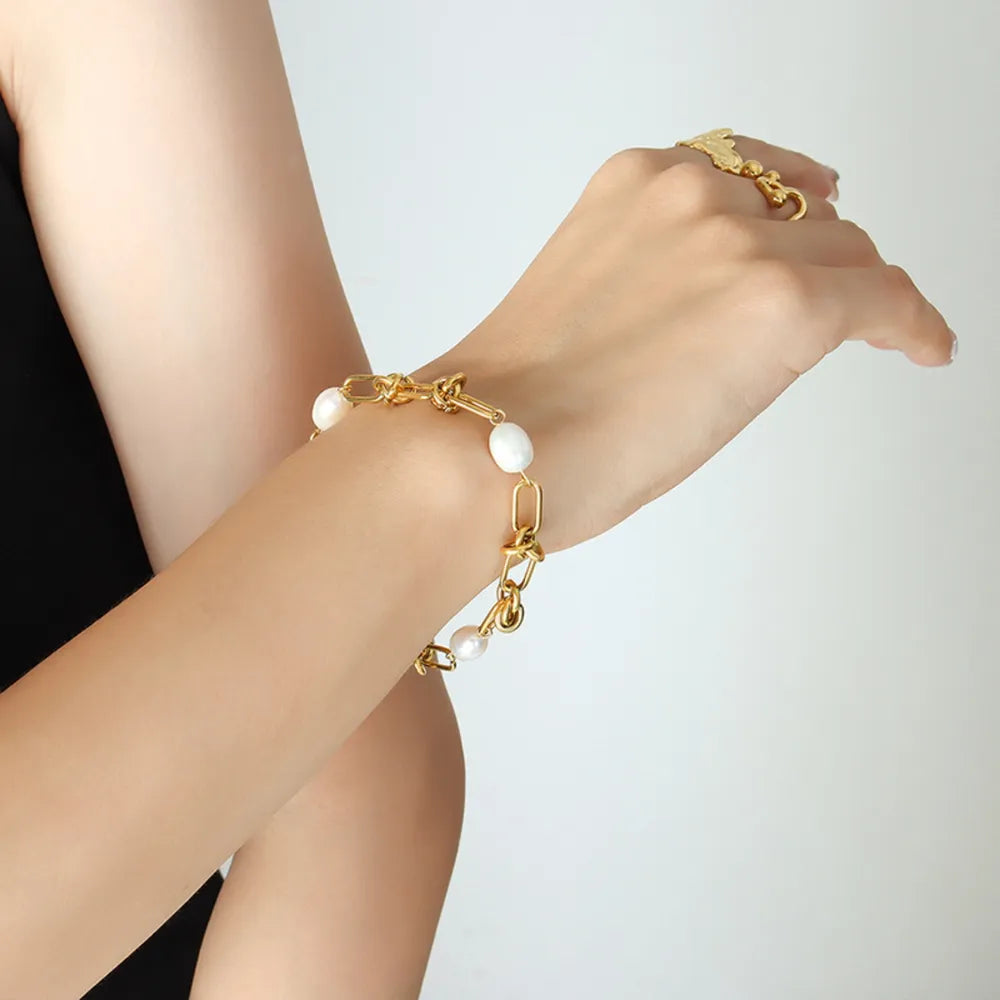 Freshwater Pearl Titanium Steel Bracelet - Drazelle Store