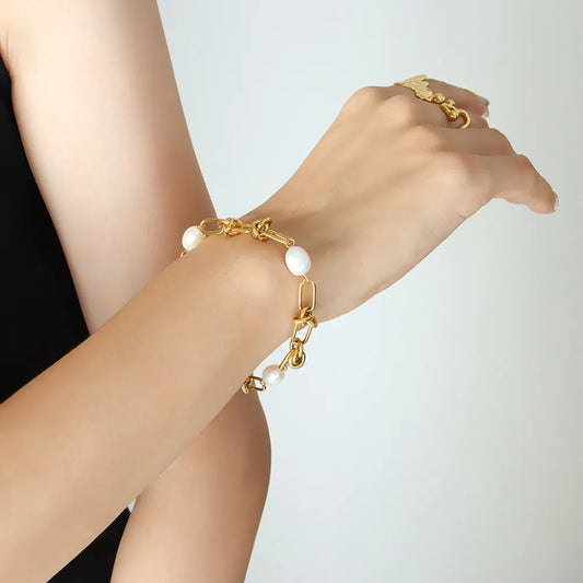 Freshwater Pearl Titanium Steel Bracelet - Drazelle Store