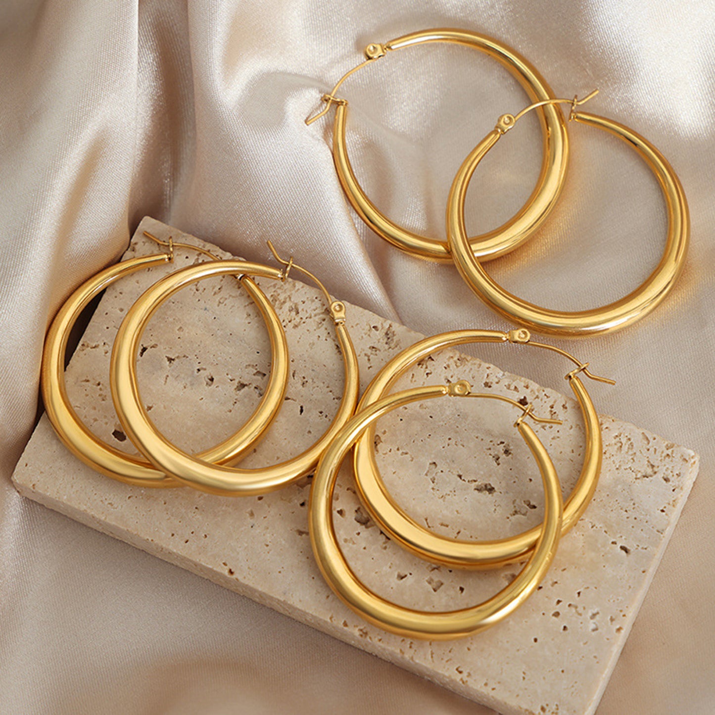 Gold-Plated Hoop Earrings-Drazelle Store