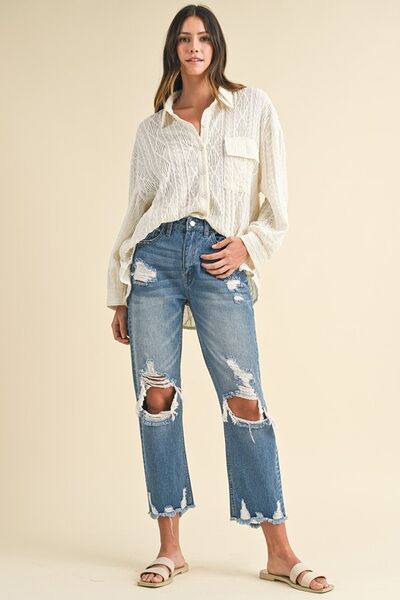 Annie Wear Distressed Raw Hem Cropped Jeans - Drazelle Store