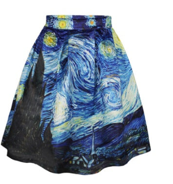 Van Gogh Starry Night 3D Print Short Skirt - Drazelle Store