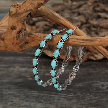 Artificial Turquoise C-Hoop Earrings-Drazelle Store