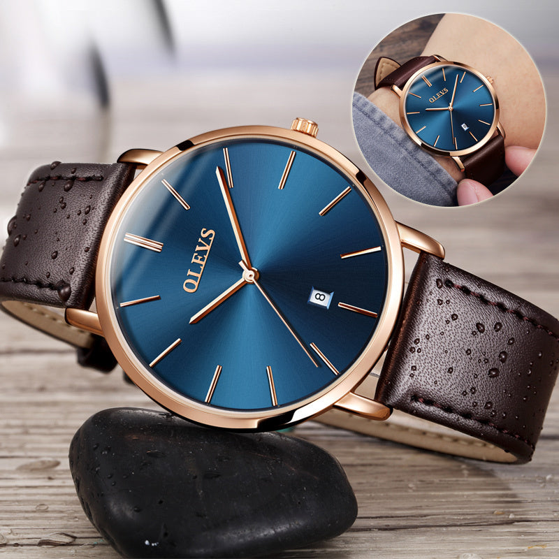 Men Luxury Brand Leather Waterproof Auto Date Quartz Watch - Drazelle Store