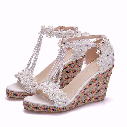 Rainbow Lace Beaded Sandals - Drazelle Store