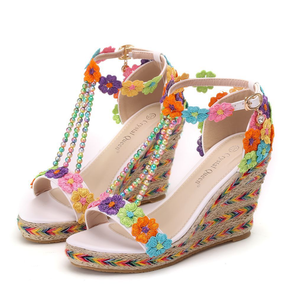 Rainbow Lace Beaded Sandals - Drazelle Store