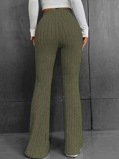 Ribbed High Waist Bootcut Pants - Drazelle Store