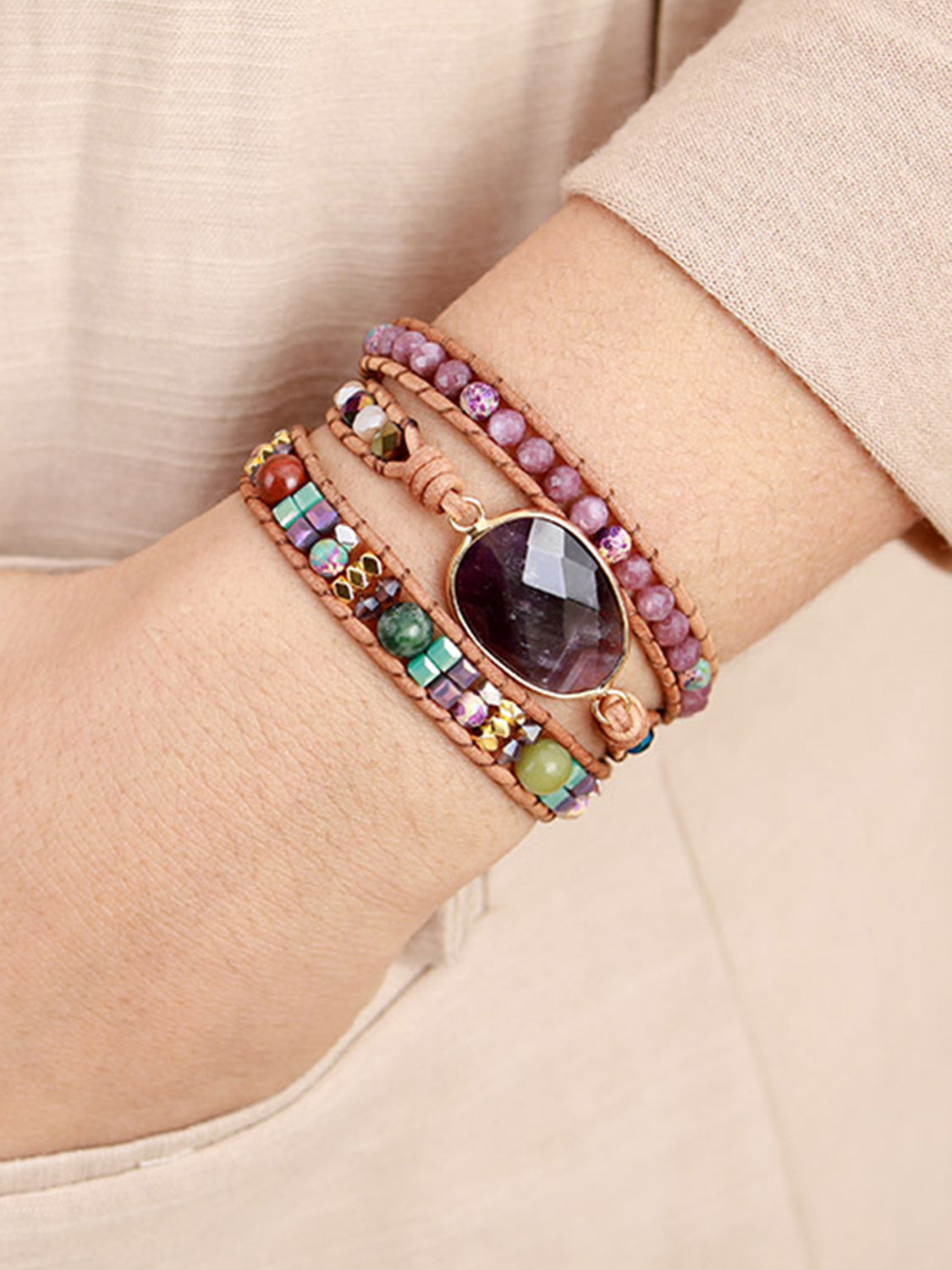 Triple-Layer Amethyst Bracelet - Drazelle Store