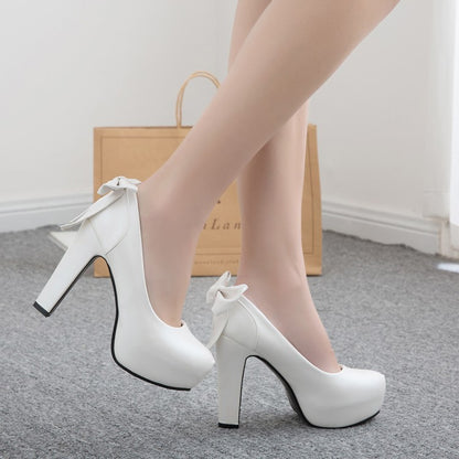 Round toe bow high heels - Drazelle Store