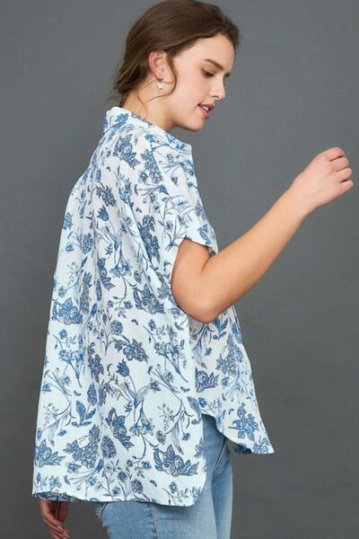 Umgee Full Size Two Tone Floral Print Top - Drazelle Store