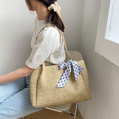 Straw Woven Leather Strap Handbag - Drazelle Store