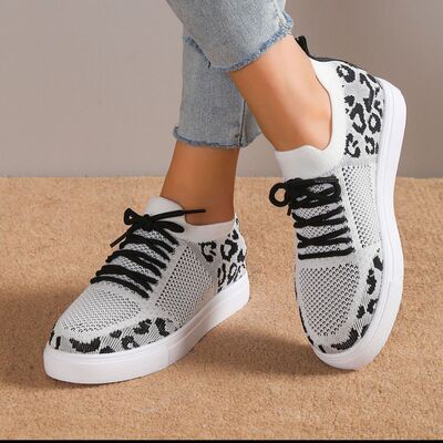 Lace-Up Leopard Flat Sneakers - Drazelle Store