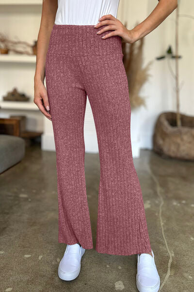 FAM-FAM Ribbed High Waist Flare Pants - Drazelle Store