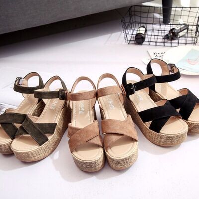 Crisscross Open Toe Wedge Sandals - Drazelle Store