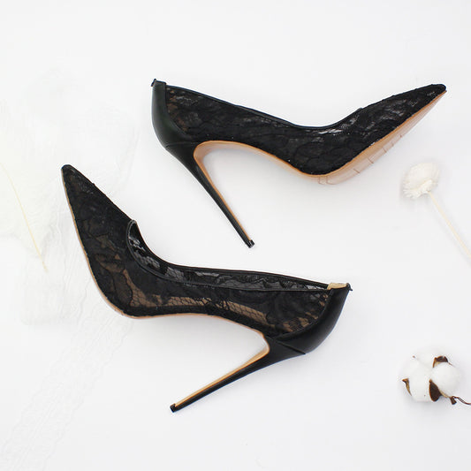 Lace Hollow Fabric High Heels - Drazelle Store