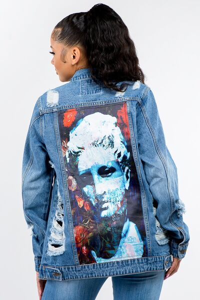 American Button Up Distressed Denim Jacket - Drazelle Store