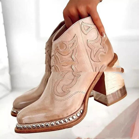 Block Heel Designed Boots - Drazelle Store 