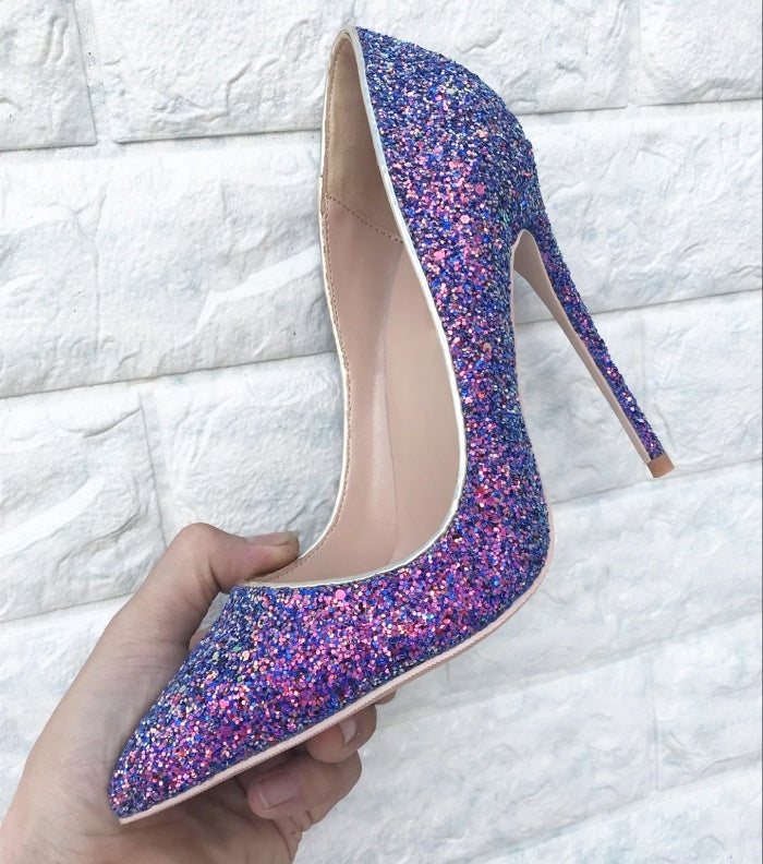 Symphony purple sequin high heels - Drazelle Store