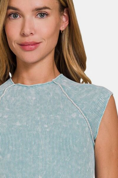 Zenana Ribbed Round Neck Cropped Top - Drazelle Store