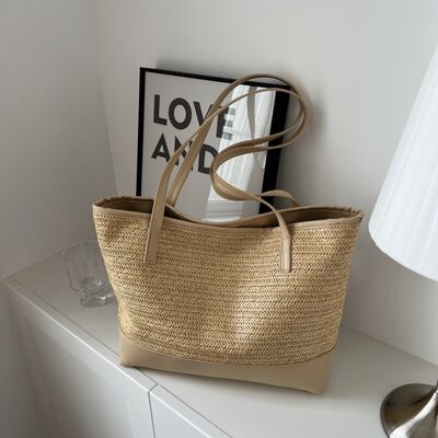 Straw Weave Leather Strap Tote Bag - Drazelle Store