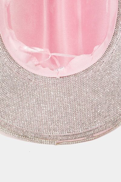 Fame Pave Rhinestone Trim Faux Suede Hat - Drazelle Store