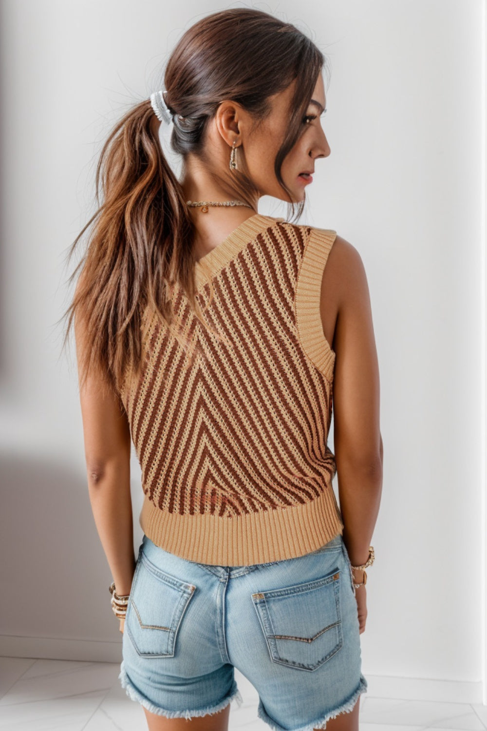 Striped V-Neck Sweater Vest - Drazelle Store