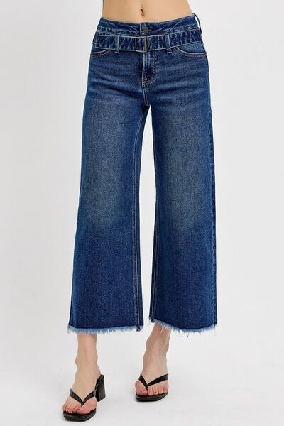 RISEN Raw Hem Wide Leg Attached Buckle Jeans - Drazelle Store