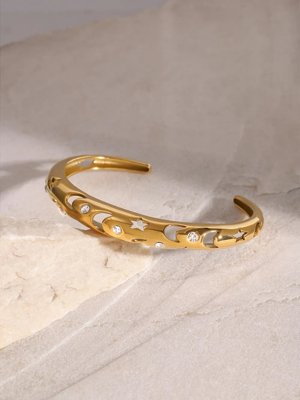 Stainless Steel Inlaid Rhinestone Cutout Bracelet - Drazelle Store