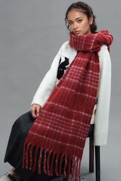 Fringe Plaid Thermal Scarf - Drazelle Store