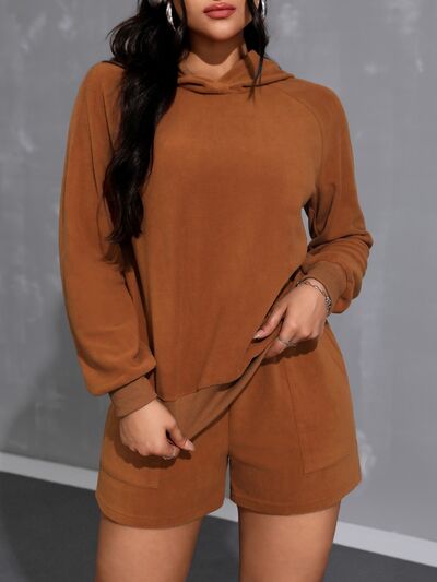 Long Sleeve Hoodie and Pocketed Shorts Set - Drazelle Store