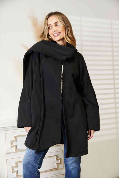 HEYSON Full Size Open Front Cardigan with Scarf Design - Drazelle Store