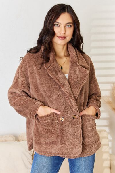 Culture Code Double Breasted Fuzzy Coat - Drazelle Store