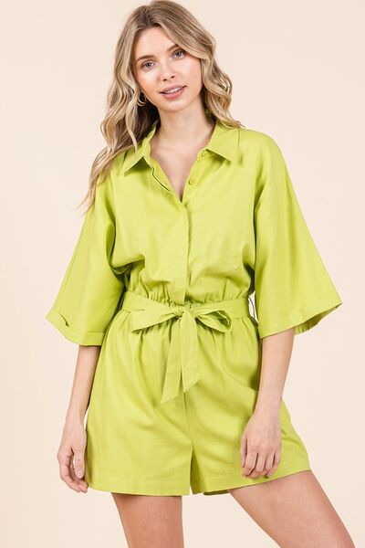 Mittoshop Tie Waist Half Sleeve Romper - Drazelle Store