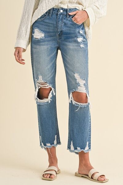 Annie Wear Distressed Raw Hem Cropped Jeans - Drazelle Store