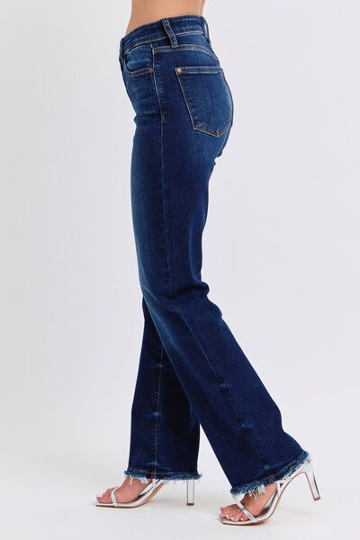 Judy Blue Full Size Raw Hem Straight Leg Jeans - Drazelle Store