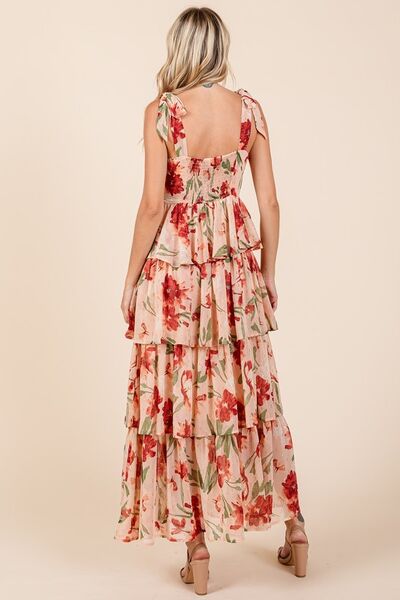 Mittoshop Layered Floral Sweetheart Neck Maxi Dress - Drazelle Store