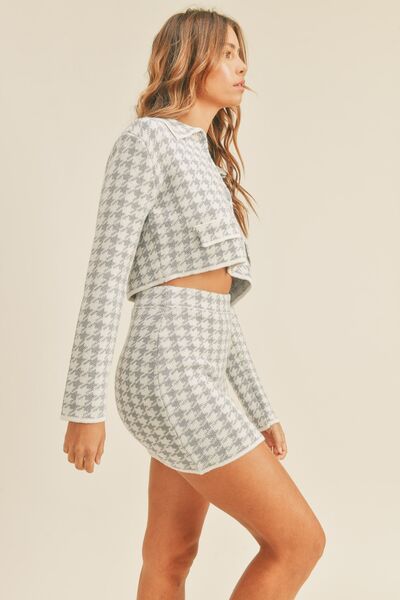 MABLE Houndstooth Cropped Knit Cardigan and Mini Skirt Set - Drazelle Store