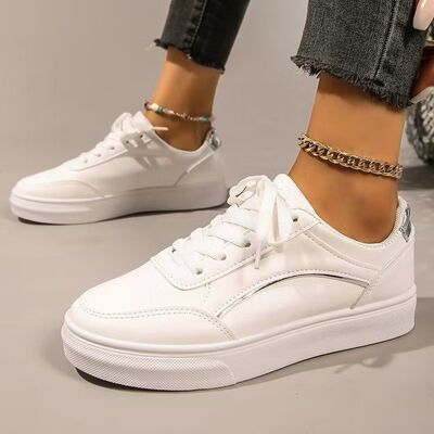 PU Leather Round Toe Flat Sneakers - Drazelle Store