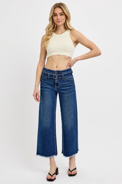 RISEN Raw Hem Wide Leg Attached Buckle Jeans - Drazelle Store