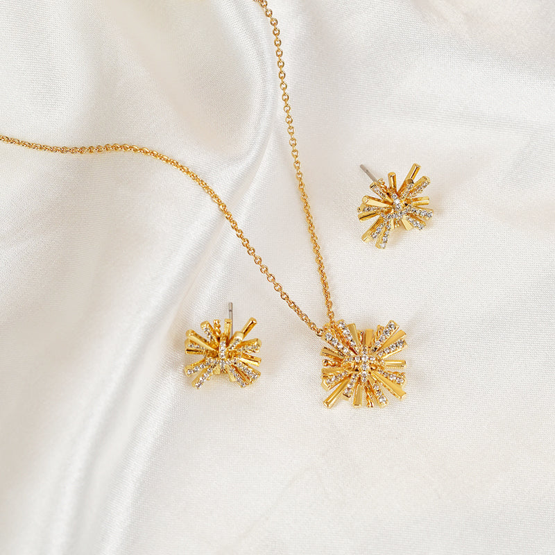 Starburst Gold-Plated Earrings and Necklace Set - Drazelle Store