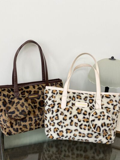 Leopard Faux Fur Tote Bag with Coin Purse - Drazelle Store