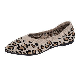 Pointed Toe Shallow Mouth Leopard Print Flat Pumps Slip-On Pumps - Drazelle Store