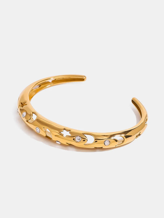 Stainless Steel Inlaid Rhinestone Cutout Bracelet - Drazelle Store