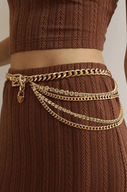 Rhinestone Decor Metal Chain Belt - Drazelle Store