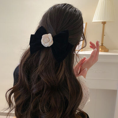 Rose Trim Bow Hair Clip - Drazelle Store