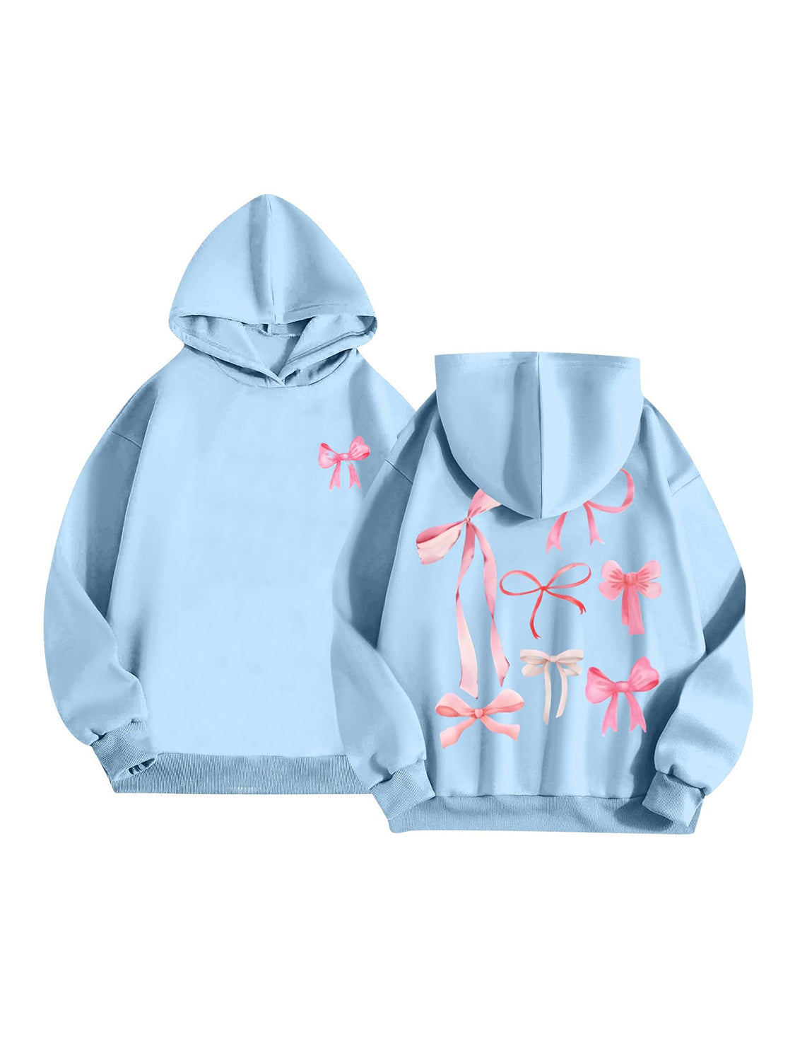 Bow Print Long Sleeve Hoodie - Drazelle Store